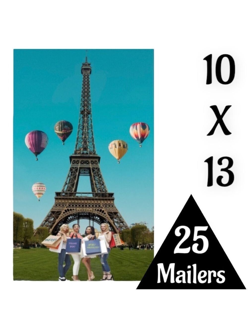25 10X13 Shopping Girls Eiffel Tower Paris Poly Mailers Flat Shipping Envelopes - Picture 5 of 10
